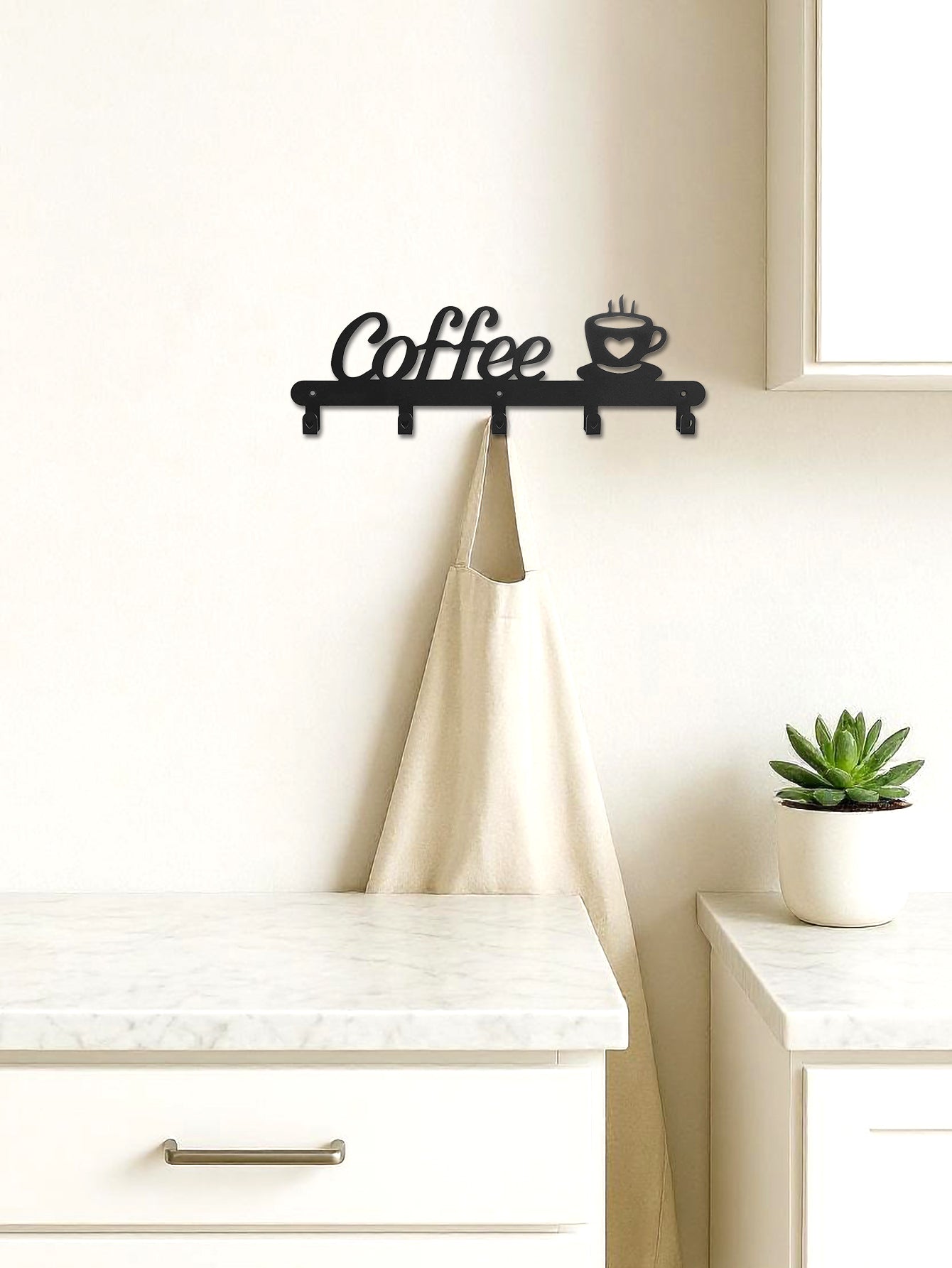 Metal Coffee Mug Holder Rack Wall-Mounted With Hooks For Cups & Coats