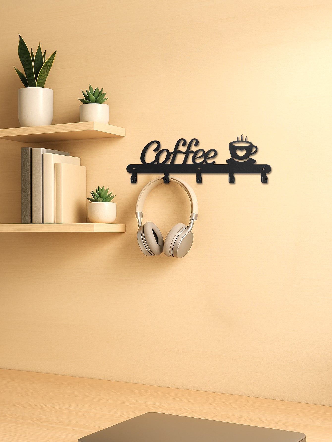 Metal Coffee Mug Holder Rack Wall-Mounted With Hooks For Cups & Coats